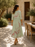 Sage Blossom Grace Pocket Midi Dress