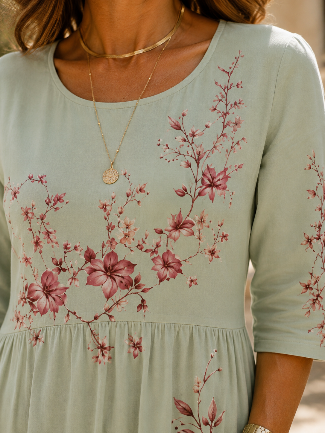 Sage Blossom Grace Pocket Midi Dress
