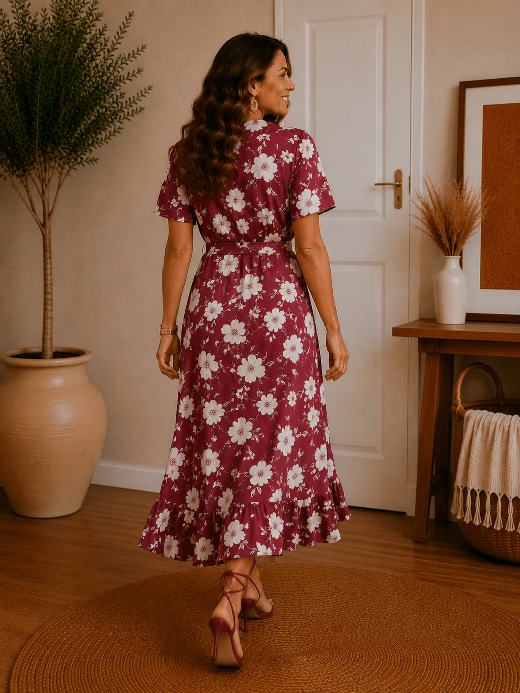 The Floral Ruffle Knot Side Wrap Dress