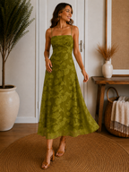 Green Floral Ruched Maxi Dress