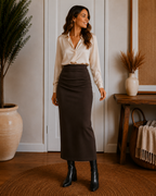 MaxWarm Ruched Side Pencil Maxi Skirt