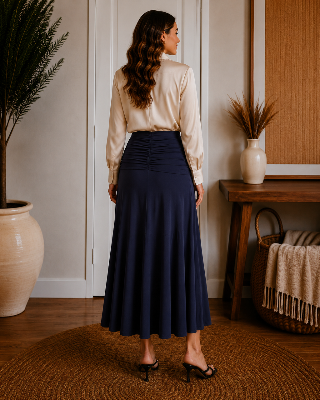 Ultrasoft Mid Rise A-line Ruched Maxi Skirt