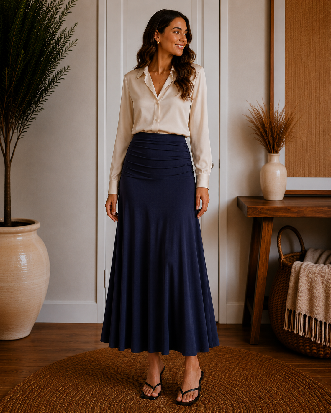 Ultrasoft Mid Rise A-line Ruched Maxi Skirt