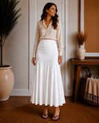 Ultrasoft Mid Rise A-line Ruched Maxi Skirt