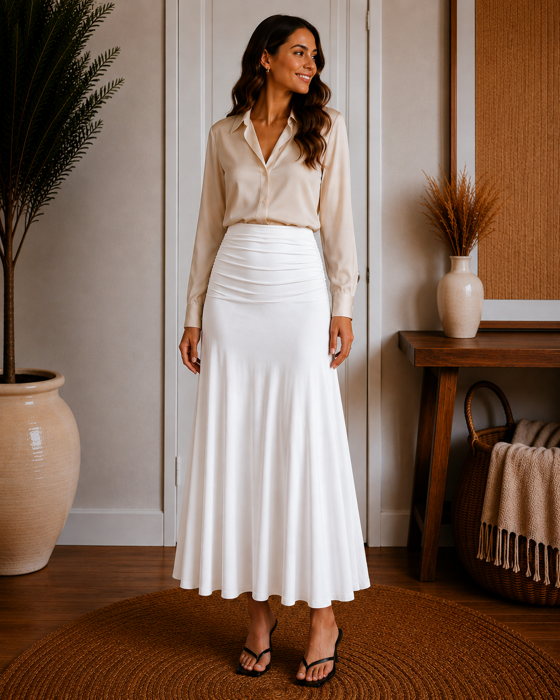 Ultrasoft Mid Rise A-line Ruched Maxi Skirt