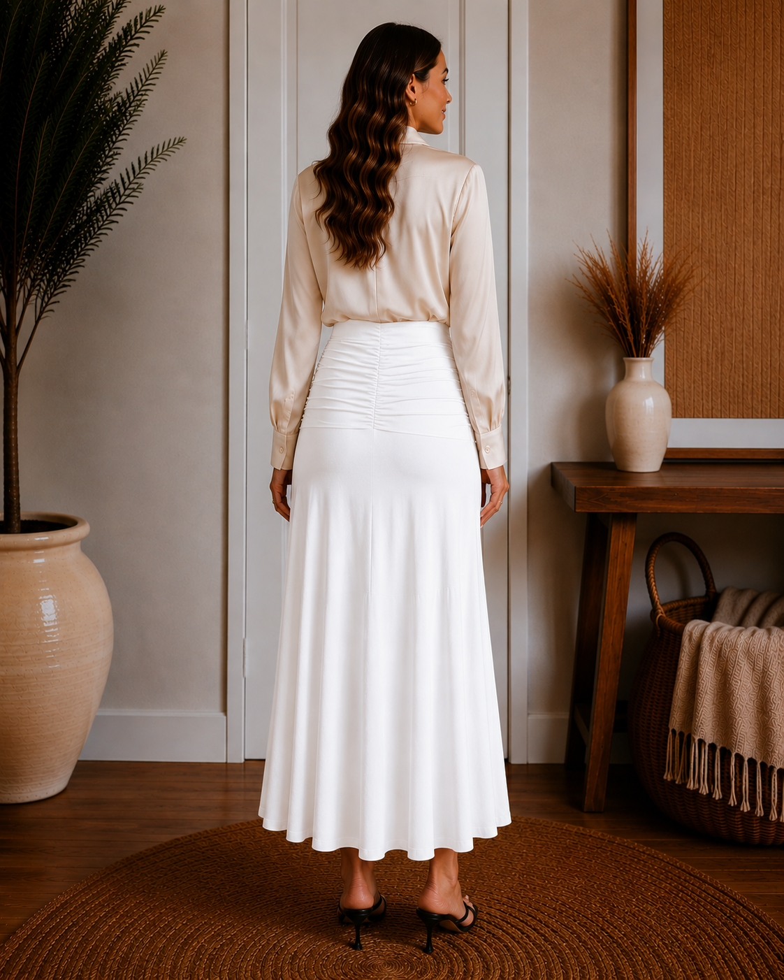 Ultrasoft Mid Rise A-line Ruched Maxi Skirt