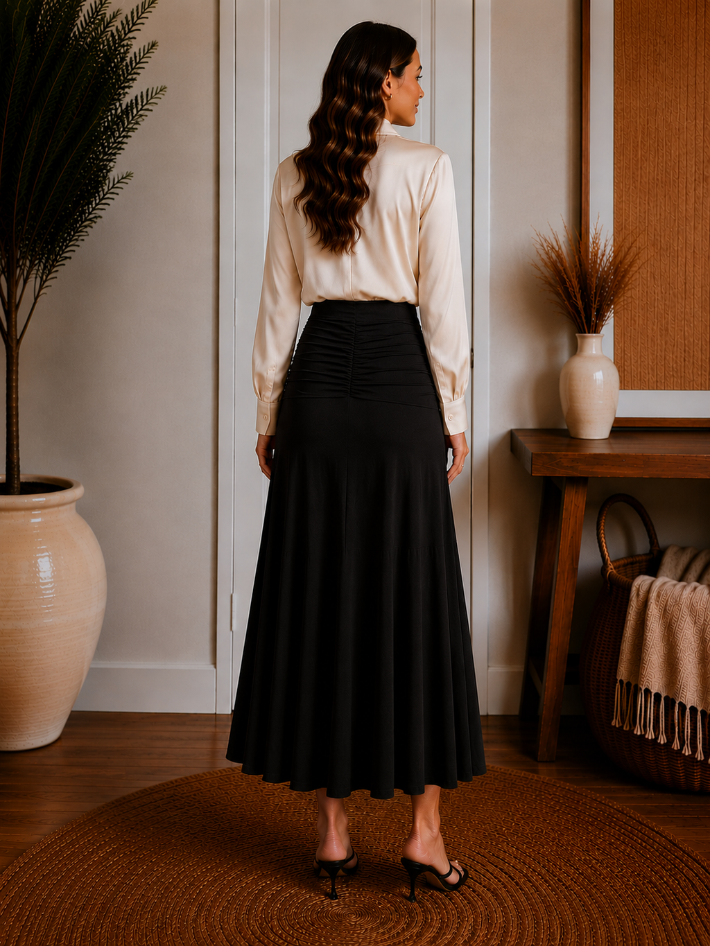 Ultrasoft Mid Rise A-line Ruched Maxi Skirt