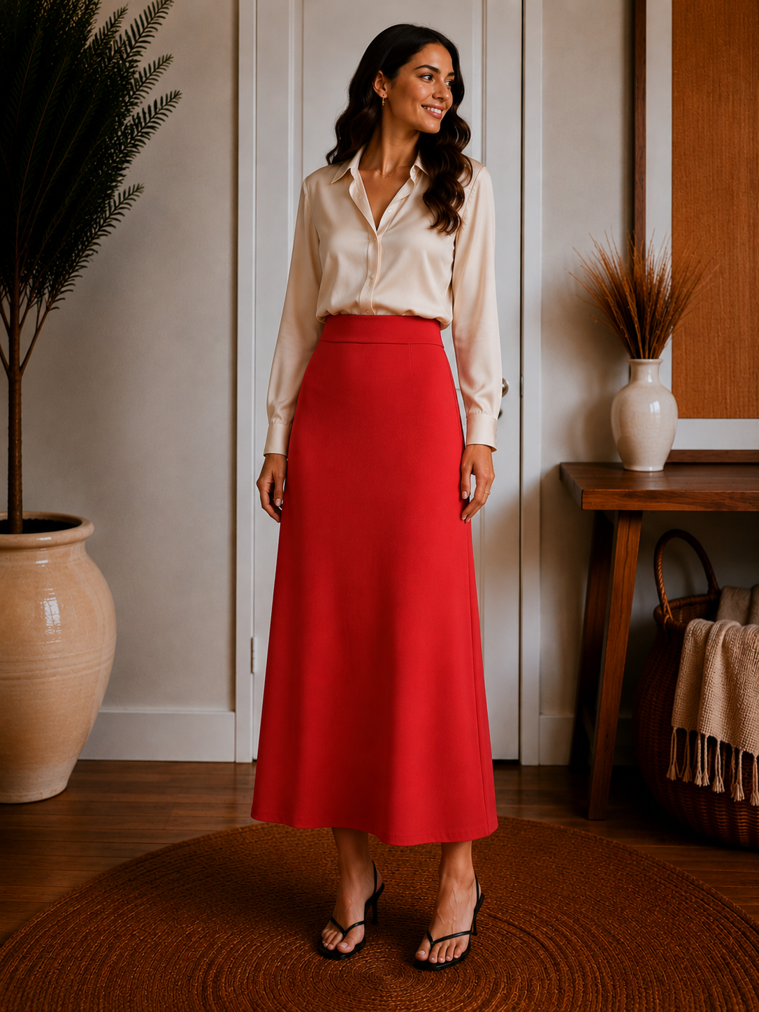 SkinKiss Cooling Fold-Down Waistband Midi Column Skirt