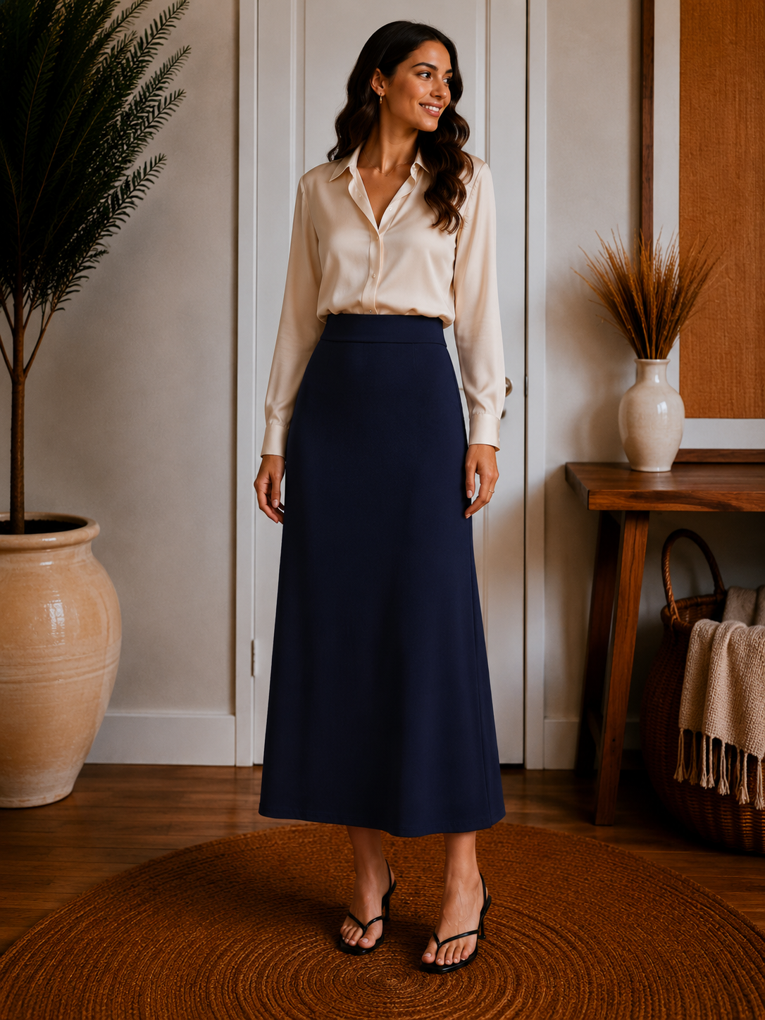 SkinKiss Cooling Fold-Down Waistband Midi Column Skirt