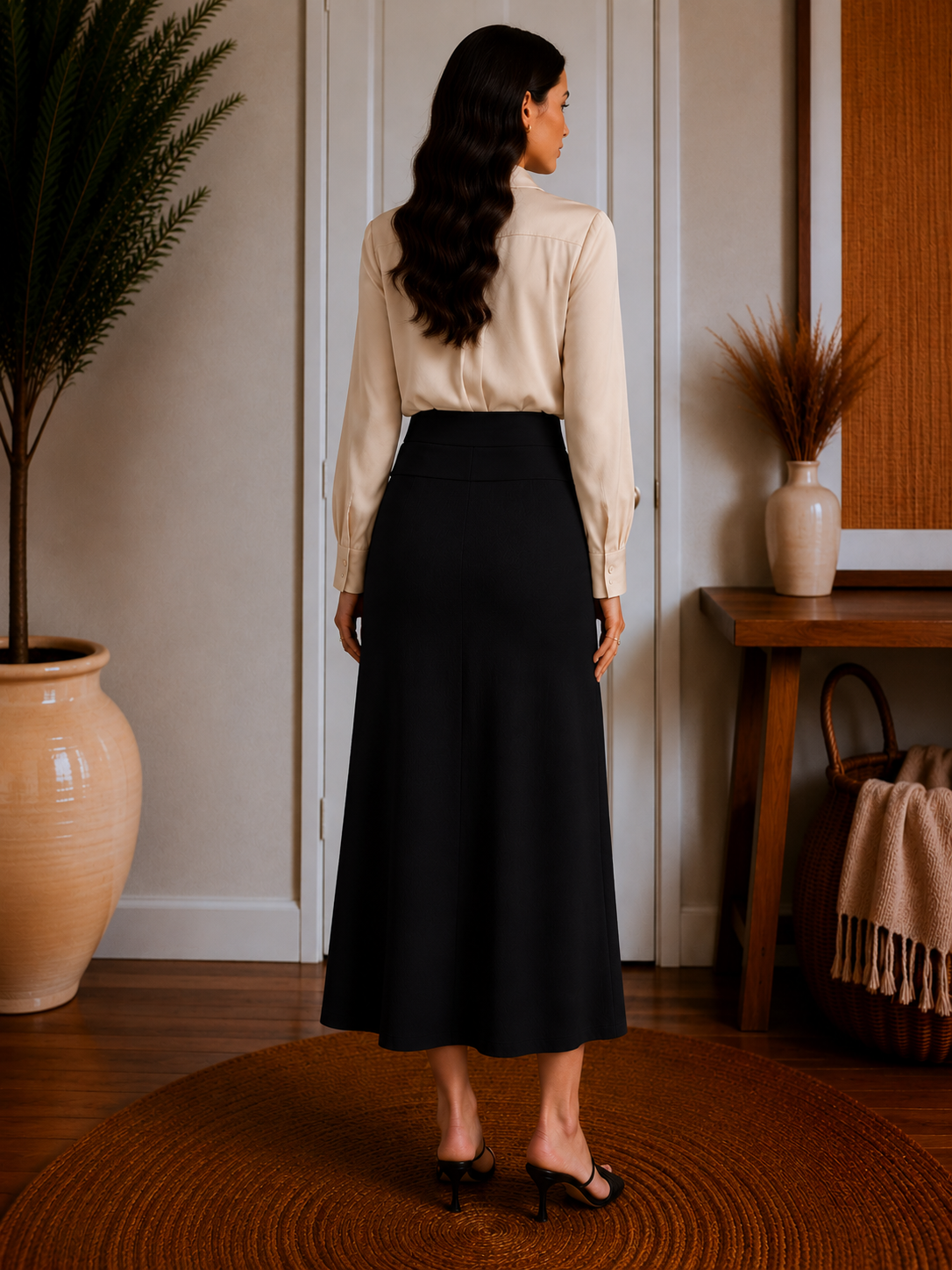 SkinKiss Cooling Fold-Down Waistband Midi Column Skirt