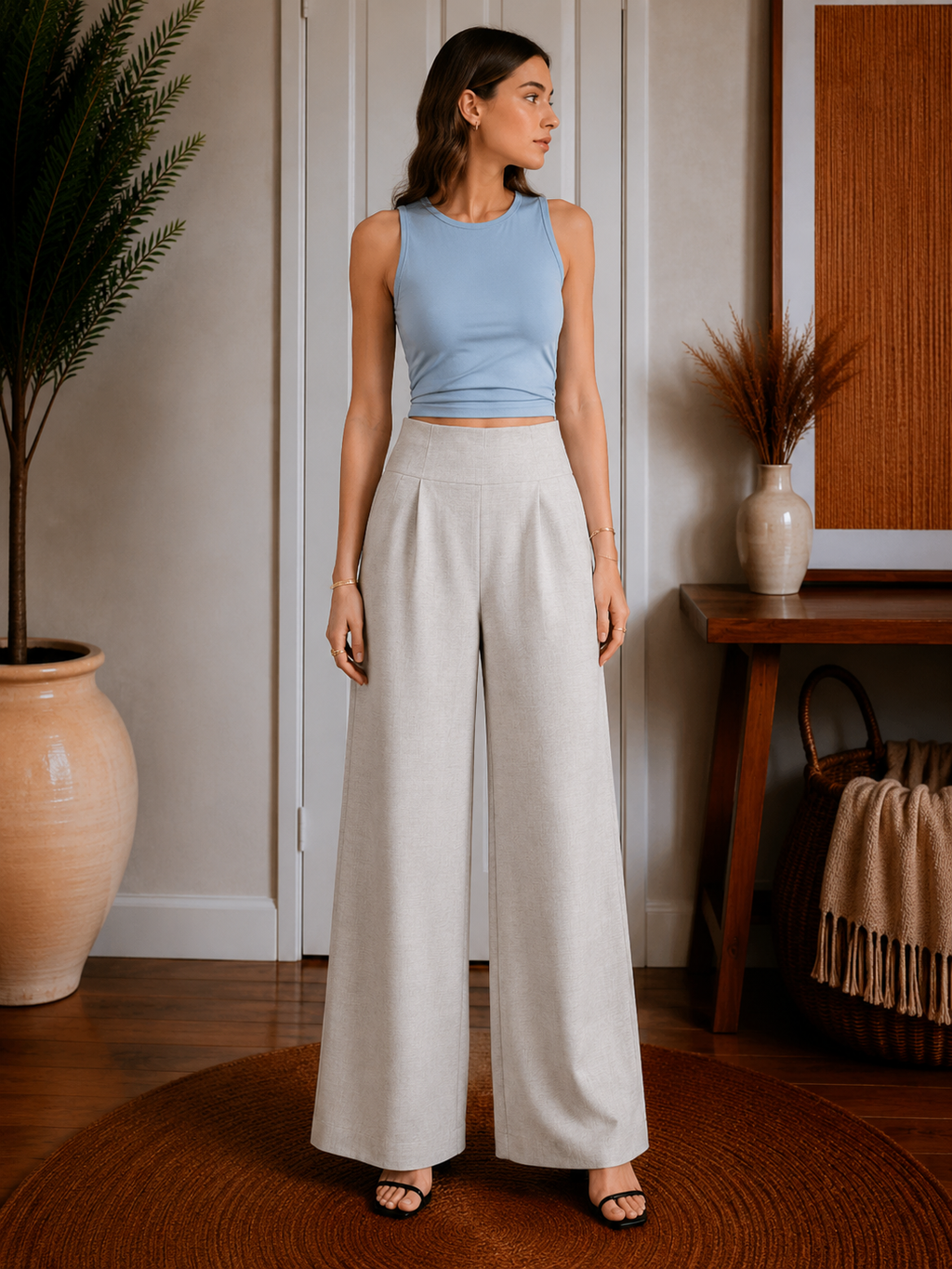 Tummy-Smooth Wide Leg Pull-on Pants with Pockets