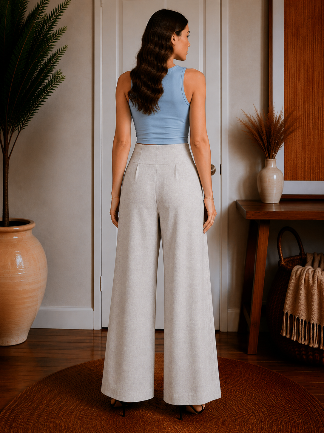 Tummy-Smooth Wide Leg Pull-on Pants with Pockets