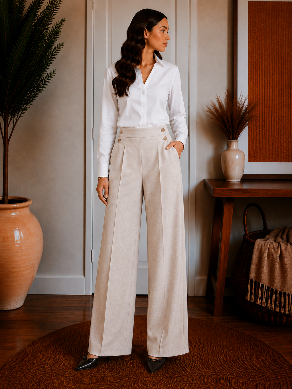 Stretch A-Line Wide Leg Pants