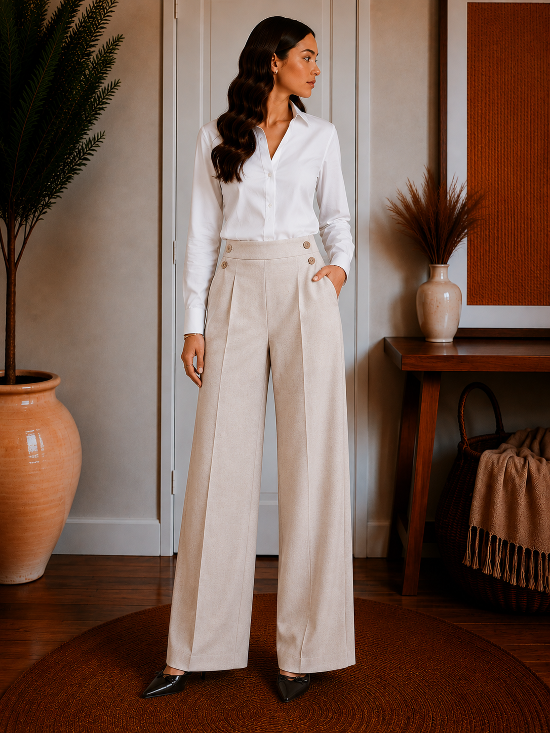 Stretch A-Line Wide Leg Pants