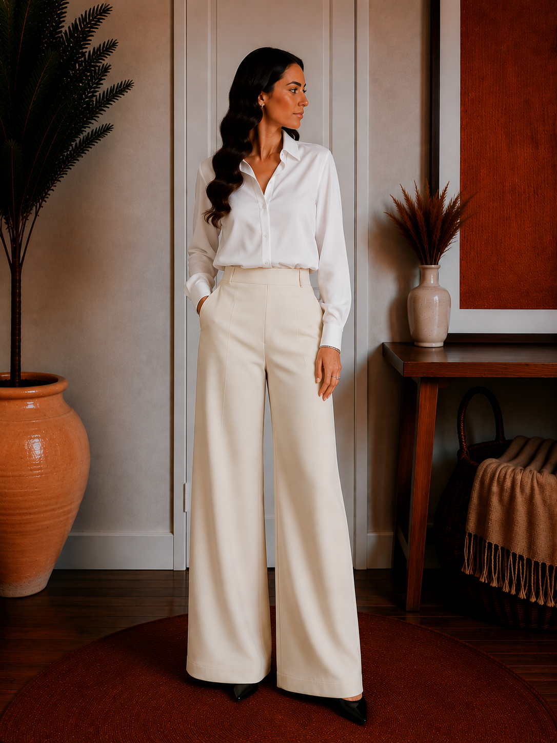 Mid Rise Wide Leg Pants