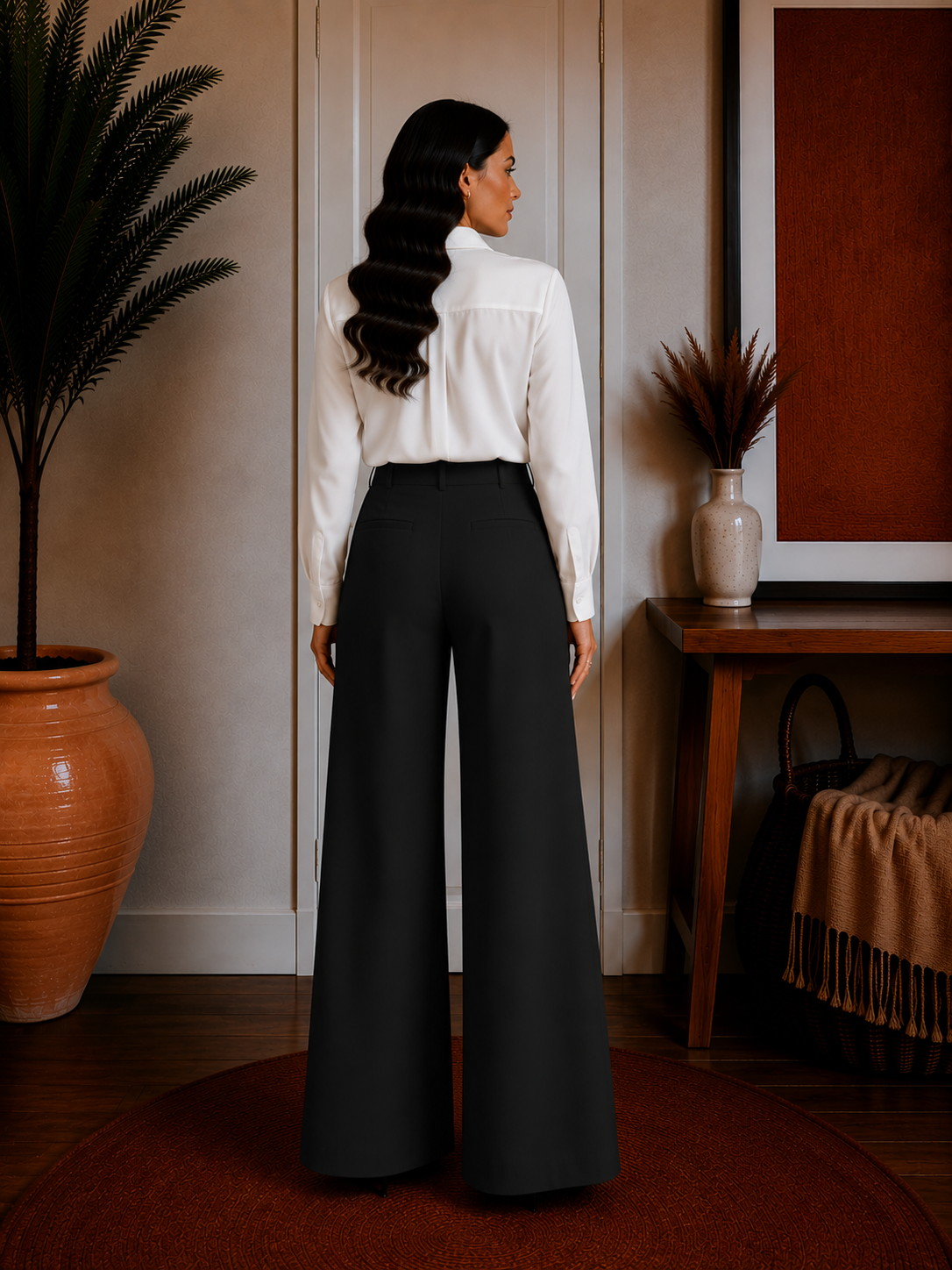 Mid Rise Flared Wide Leg Pants