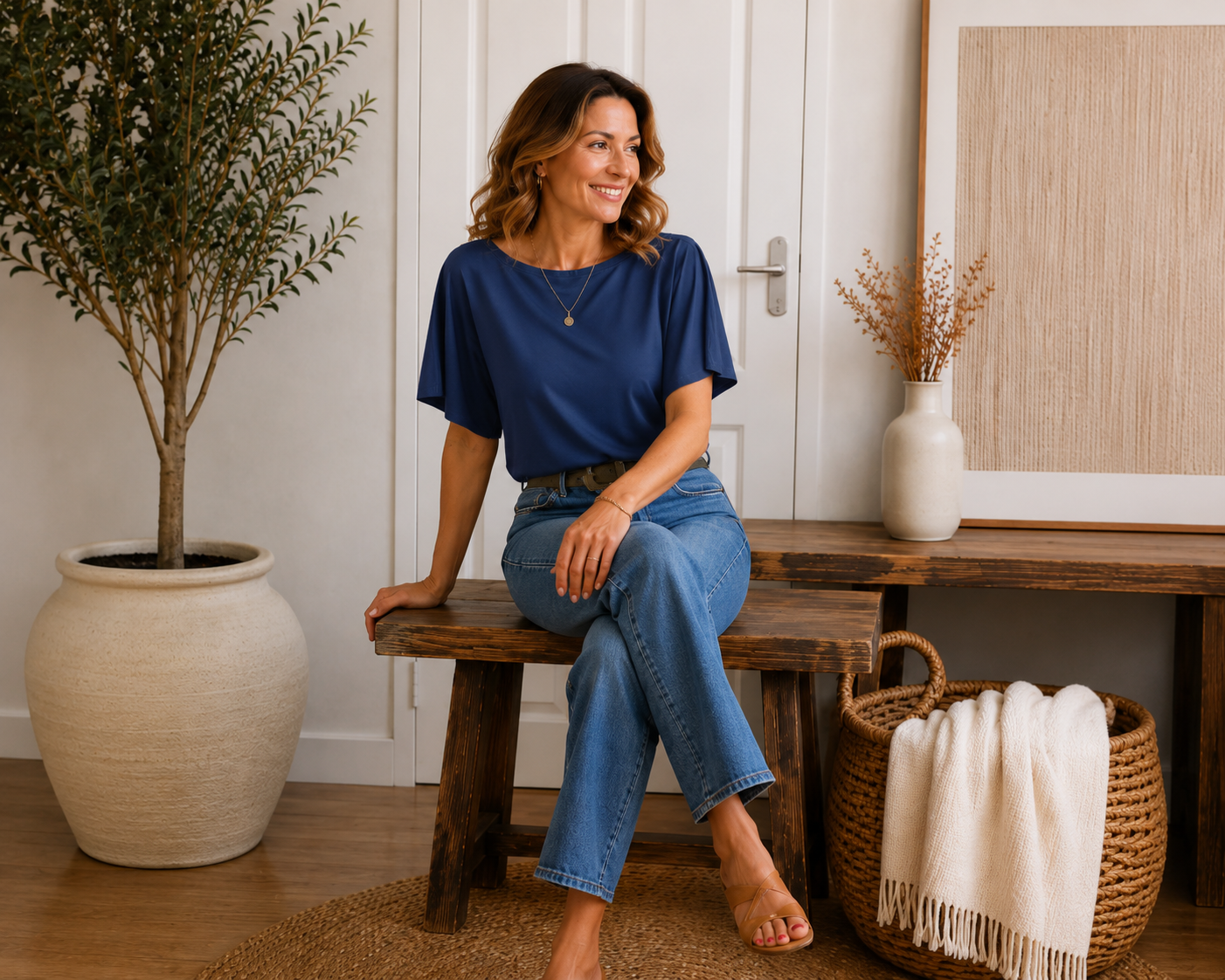 Blue Boat Neck Tie Tee