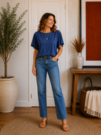 Blue Boat Neck Tie Tee