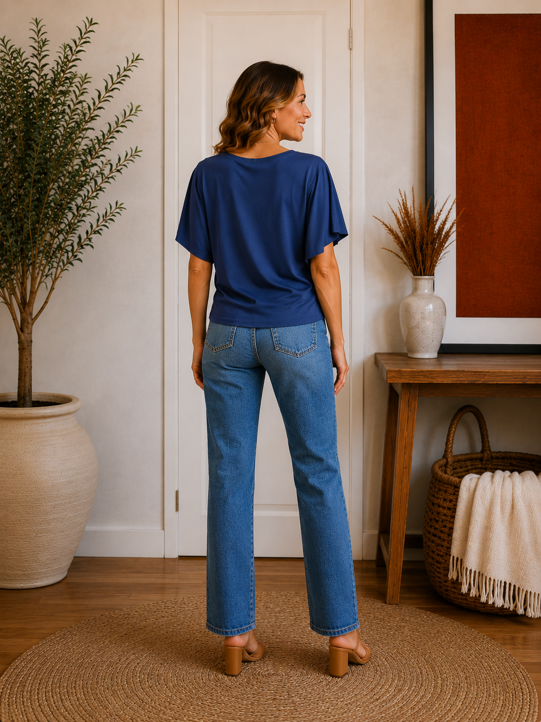 Blue Boat Neck Tie Tee