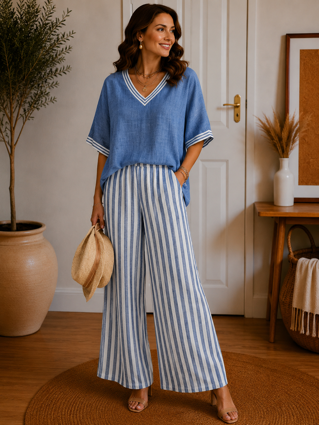 Amélia Striped Linen-Cotton Set