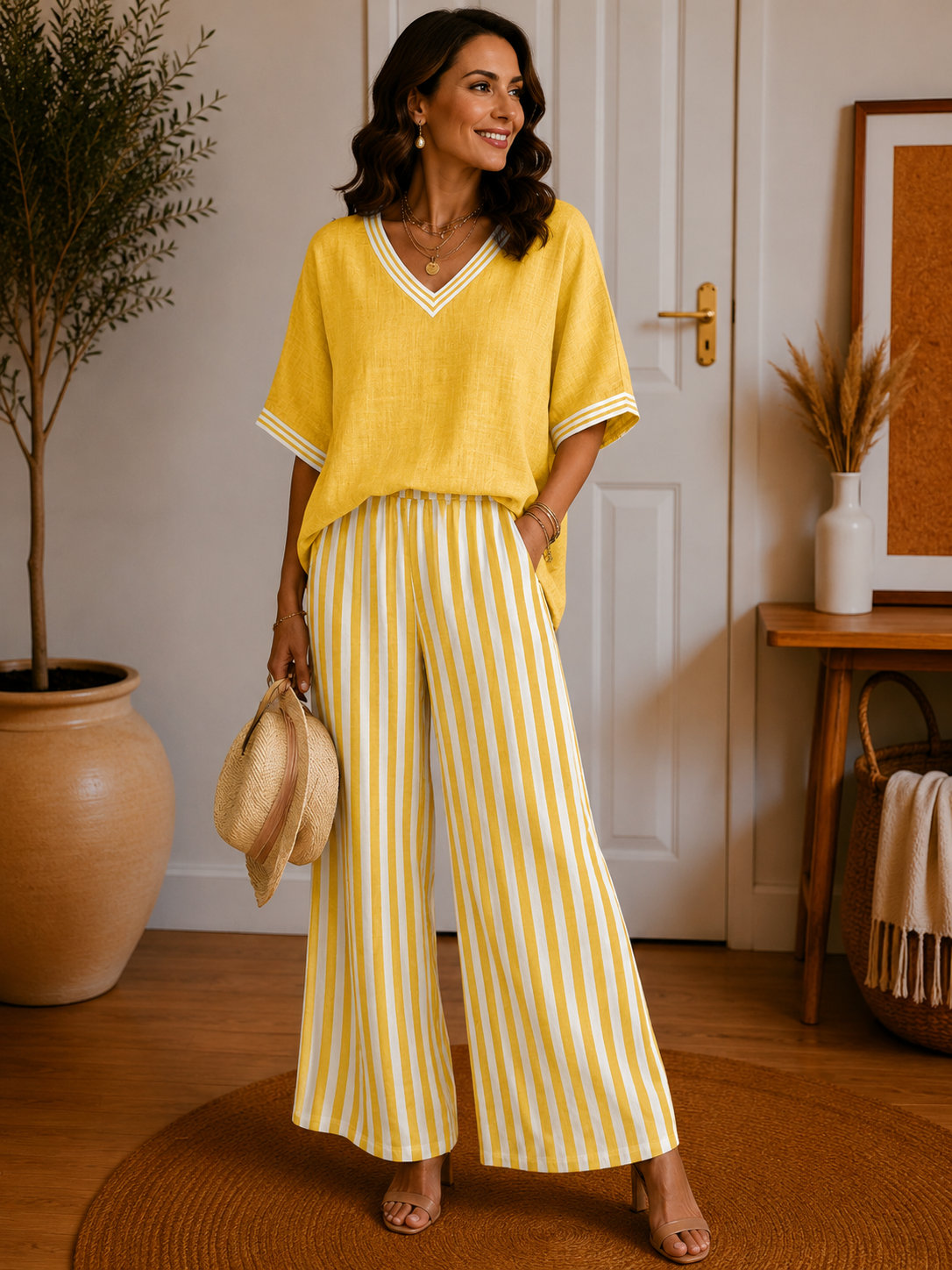 Amélia Striped Linen-Cotton Set