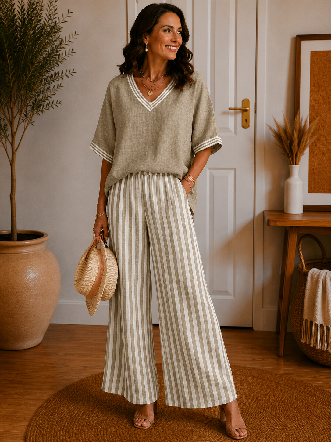 Amélia Striped Linen-Cotton Set