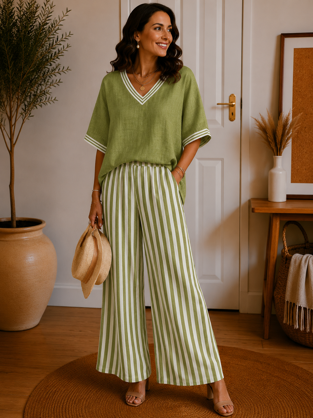 Amélia Striped Linen-Cotton Set