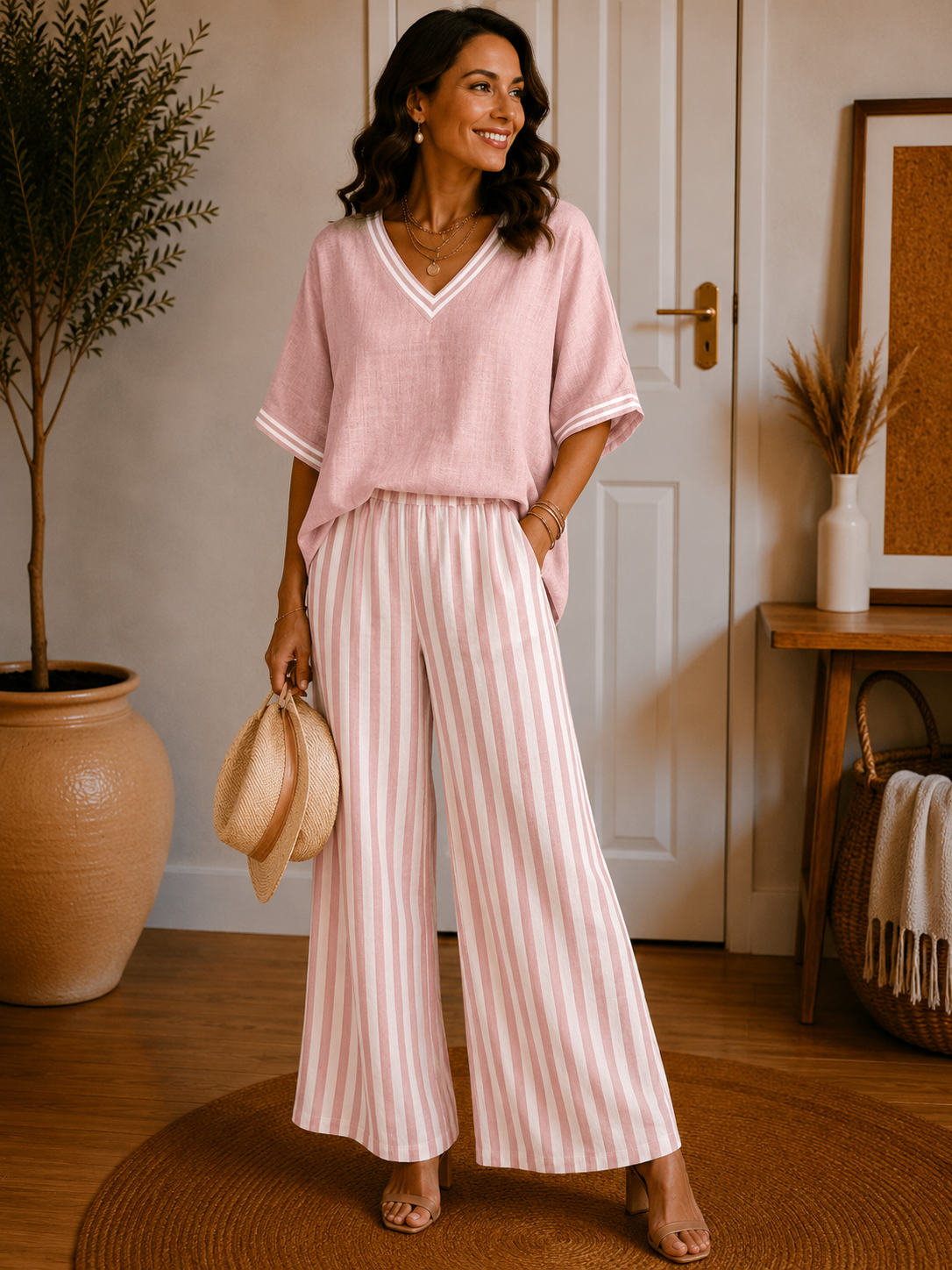 Amélia Striped Linen-Cotton Set
