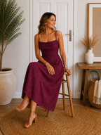 Wine Red Jacquard Slip Maxi Dress