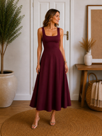 Square Neck A-line Midi Dress