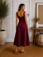 Square Neck A-line Midi Dress