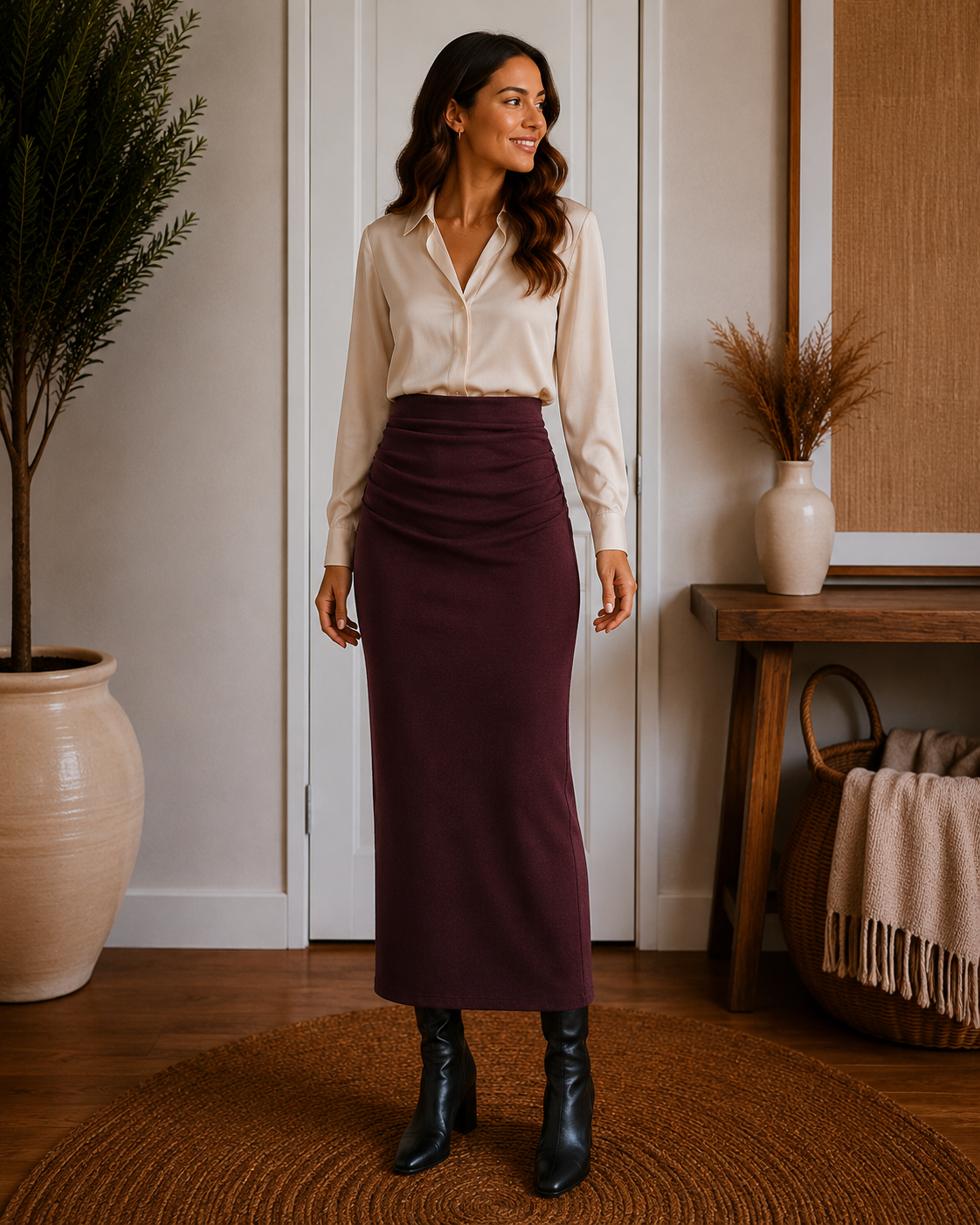 MaxWarm Ruched Side Pencil Maxi Skirt