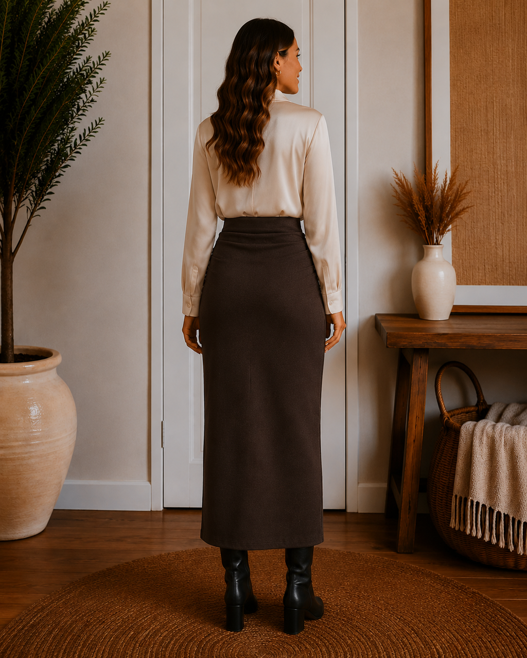 MaxWarm Ruched Side Pencil Maxi Skirt