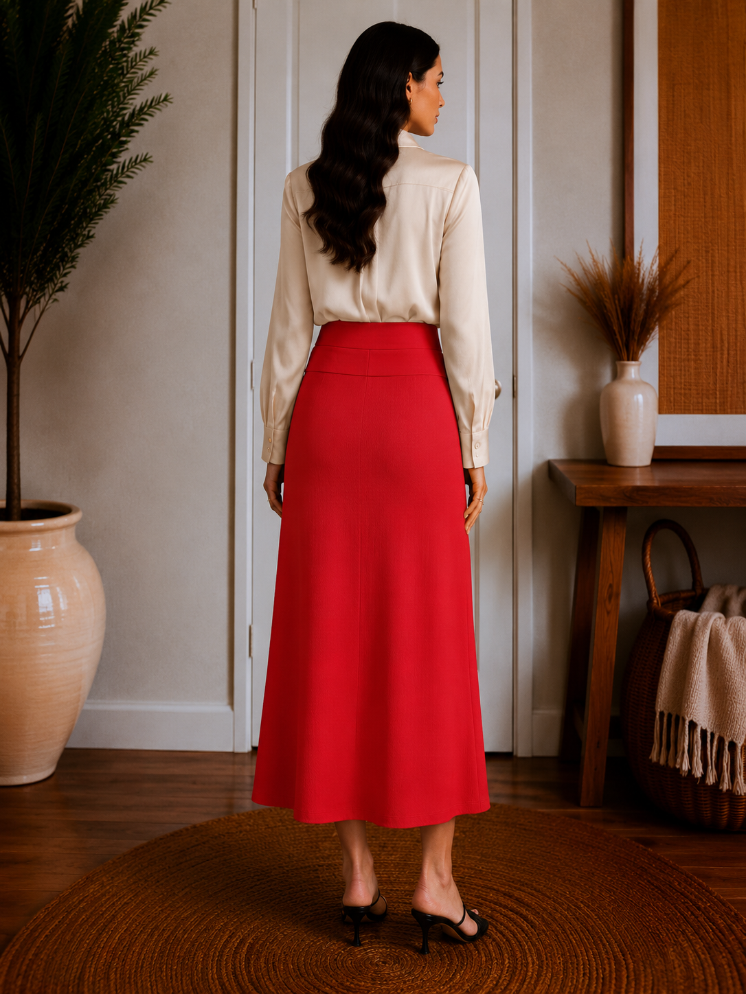 SkinKiss Cooling Fold-Down Waistband Midi Column Skirt