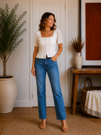 White Floral Textured Blouse